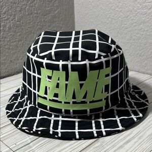 Hall of‎ Fame men’s bucket hat black white grid Green Logo OS “FAME”